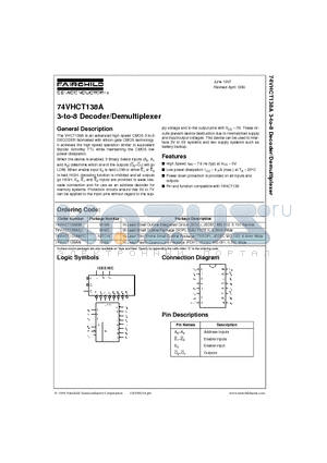 74VHCT138AMTC datasheet - 3-to-8 Decoder/Demultiplexer