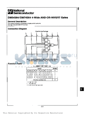 DM74S64 datasheet - 4-WIDE AND-OR-INVERT GATES