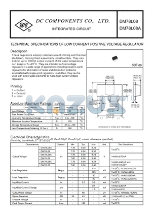 DM78L08A datasheet - TECHNICAL SPECIFICATIONS OF LOW CURRENT POSITIVE VOLTAGE REGULATOR