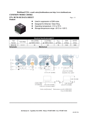 BCM-102 datasheet - COMMON MODE CHOKE