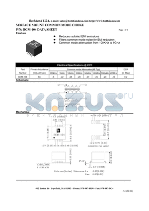 BCM-104 datasheet - SURFACE MOUNT COMMON MODE CHOKE