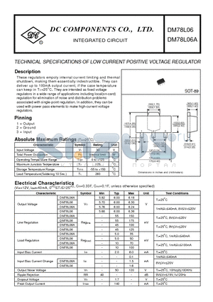 DM78L06A datasheet - TECHNICAL SPECIFICATIONS OF LOW CURRENT POSITIVE VOLTAGE REGULATOR