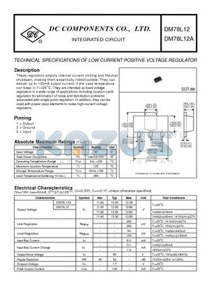 DM78L12A datasheet - TECHNICAL SPECIFICATIONS OF LOW CURRENT POSITIVE VOLTAGE REGULATOR