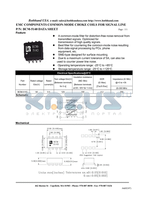 BCM-5140 datasheet - EMC COMPONENTS COMMON-MODE CHOKE COILS FOR SIGNAL LINE