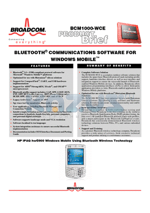 BCM1000-WCE datasheet - BLUETOOTH COMMUNICATIONS SOFTWARE FOR WINDOWS MOBILE