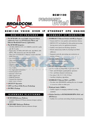 BCM1100 datasheet - VOICE OVER IP ETHERNET CPE ENGINE