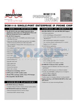 BCM1115 datasheet - SINGLE PORT ENTERPRISE IP PHONE CHIP