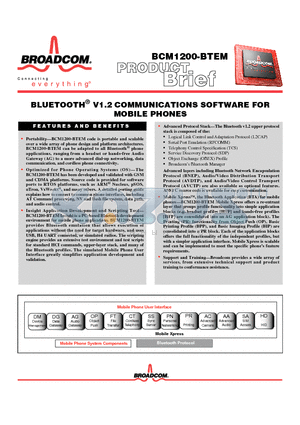 BCM1200-BTEM datasheet - BLUETOOTH-R  V1.2 COMMUNICATIONS SOFTWARE FOR MOBILE PHONES