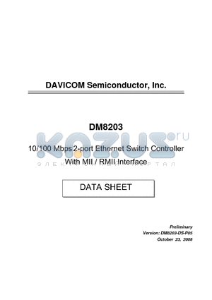 DM8203 datasheet - 10/100 Mbps 2-port Ethernet Switch Controller With MII / RMII Interface