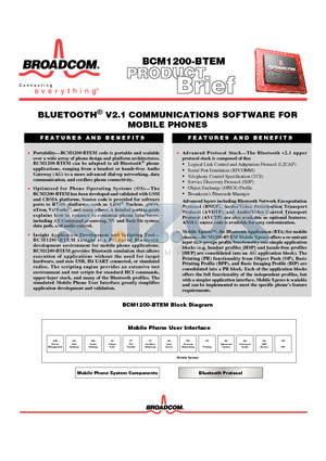 BCM1200-BTEM datasheet - BLUETOOTH V2.1 COMMUNICATIONS SOFTWARE FOR MOBILE PHONES