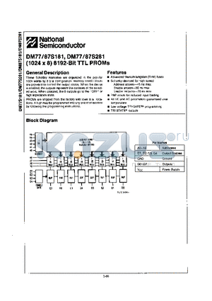 DM87S181 datasheet - (1024 x 8) 8192-BIT TTL PROMs