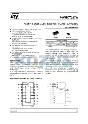 74VHCT257AMTR datasheet - QUAD 2 CHANNEL MULTIPLEXER 3-STATE