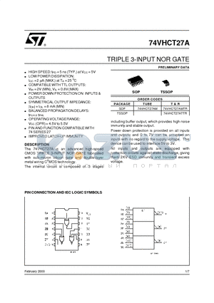 74VHCT27AMTR datasheet - TRIPLE 3-INPUT NOR GATE