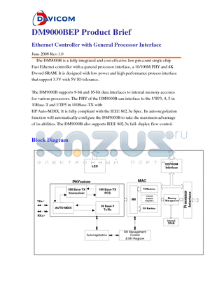 DM9000BEP datasheet - Ethernet Controller with General Processor Interface