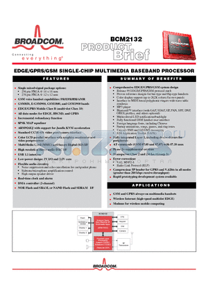 BCM2132 datasheet - EDGE/GPRS/GSM SINGLE-CHIP MULTIMEDIA BASEBAND PROCESSOR