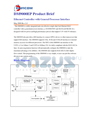 DM9000E datasheet - Ethernet Controller with General Processor Interface