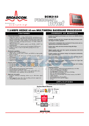 BCM2153 datasheet - 7.2-MBPS HEDGE 65-nm MULTIMEDIA BASEBAND PROCESSOR