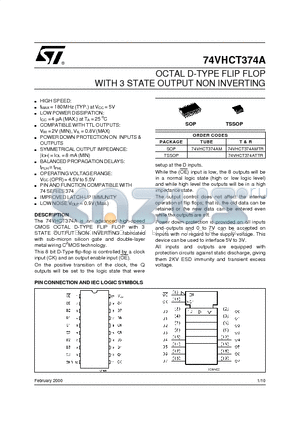 74VHCT374AM datasheet - OCTAL D-TYPE FLIP FLOP WITH 3 STATE OUTPUT NON INVERTING