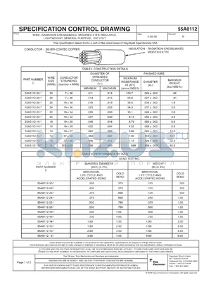 55A0112 datasheet - WIRE, RADIATION-CROSSLINKED, MODIFIED ETFE-INSULATED, LIGHTWEIGHT, GENERAL PURPOSE, 600 VOLT