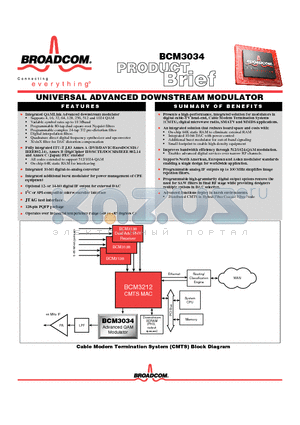 BCM3034 datasheet - UNIVERSAL ADVANCED DOWNSTREAM MODULATOR