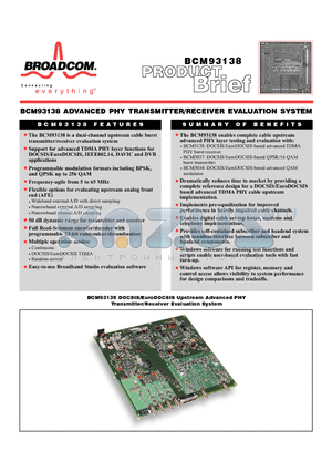 BCM3138 datasheet - ADVANCED PHY TRANSMITTER/RECEIVER EVALUATION SYSTEM