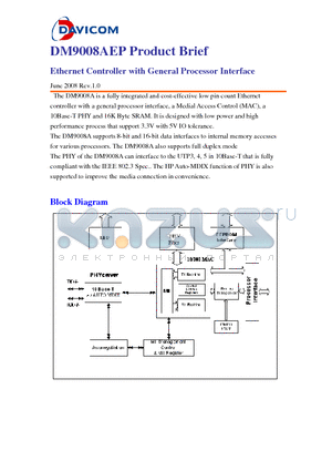 DM9008AEP_08 datasheet - Ethernet Controller with General Processor Interface