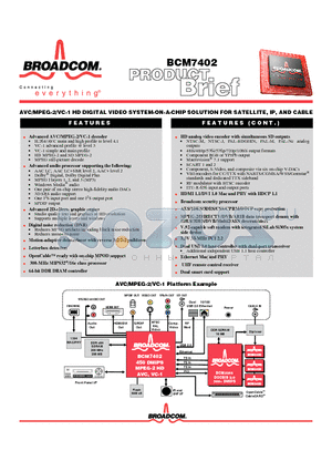 BCM3255 datasheet - AVC/MPEG-2/VC-1 HD DIGITAL VIDEO SYSTEM-ON-A-CHIP SOLUTION FOR SATELLITE, IP, AND CABLE