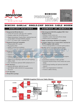 BCM3300 datasheet - BCM3300 QAMLINK SINGLE CHIP DOCSIS CABLE MODEM