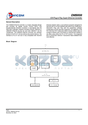 DM9008F datasheet - ISA/Plug & Play Super Ethernet Contoller