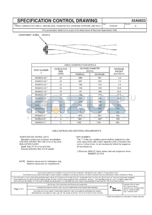 55A0833-1 datasheet - THREE CONDUCTOR CABLE, UNSHIELDED, UNJACKETED, GENERAL PURPOSE, 600 VOLT