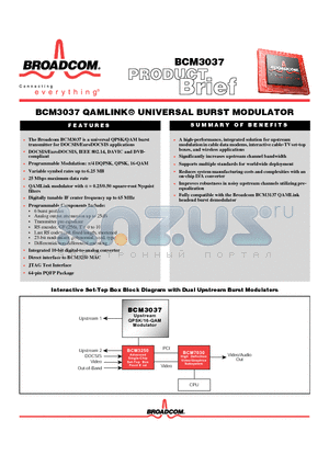 BCM3037 datasheet - BCM3037 QAMLINK-R UNIVERSAL BURST MODULATOR