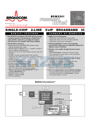 BCM3341 datasheet - SINGLE CHIP 2 LINE VOLP BROADBAND IC