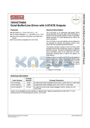 74VHCT540A datasheet - Octal Buffer/Line Driver with 3-STATE Outputs