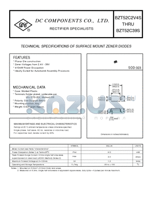 BZT52C2V4S datasheet - TECHNICAL SPECIFICATIONS OF SURFACE MOUNT ZENER DIODES