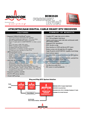 BCM3431 datasheet - ATSC/NTSC/QAM DIGITAL CABLE READY DTV RECEIVER