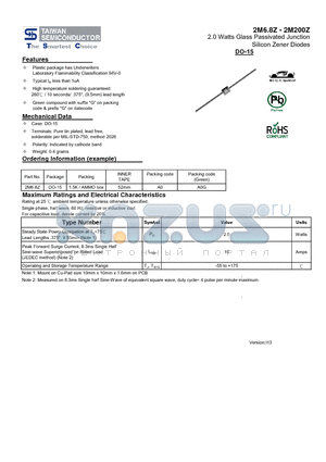 2M110Z datasheet - 2.0 Watts Glass Passivated Junction Silicon Zener Diodes