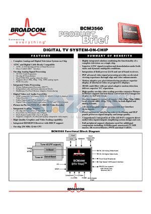 BCM3560 datasheet - DIGITAL TV SYSTEM-ON-CHIP