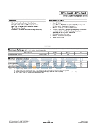 BZT52C2V7LP datasheet - SURFACE MOUNT ZENER DIODE