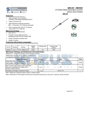 2M14Z datasheet - 2.0 Watts Glass Passivated Junction Silicon Zener Diodes