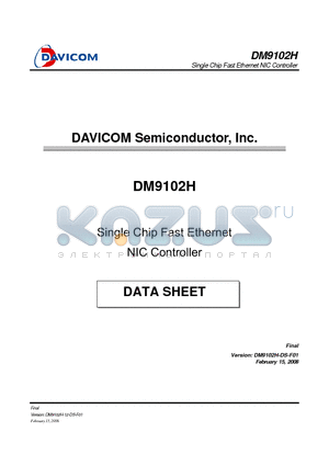 DM9102H datasheet - Single Chip Fast Ethernet NIC Controller