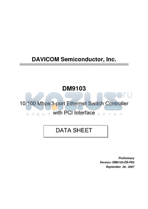 DM9103 datasheet - 10/100 Mbps 3-port Ethernet Switch Controller with PCI Interface