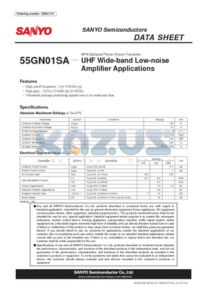 55GN01SA datasheet - NPN Epitaxial Planar Silicon Transistor UHF Wide-band Low-noise Amplifier Applications