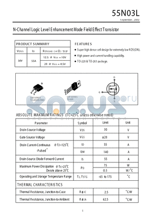 55N03L datasheet - N-Channel Logic Level E nhancement Mode Field E ffect Transistor