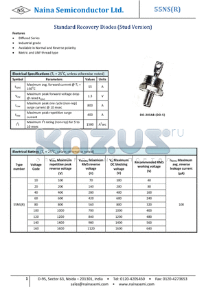 55NS_11 datasheet - Standard Recovery Diodes (Stud Version)