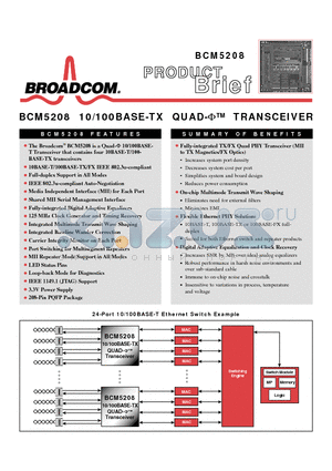 BCM5208 datasheet - 10/100 BASE-TX QUAD TRANSCEIVER