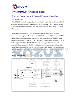 DM9010EP datasheet - Ethernet Controller with General Processor Interface