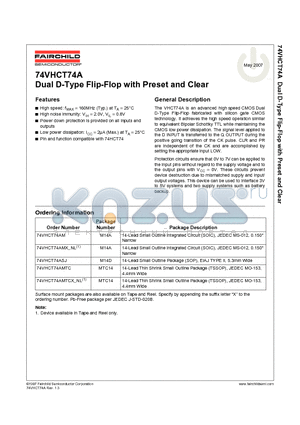 74VHCT74ASJ datasheet - Dual D-Type Flip-Flop with Preset and Clear