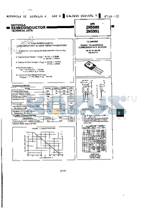 2M5991 datasheet - 12 AMPERE POWER TRANSISTORS COMPLEMENTARY SILICON 40,60,80 VOLTS 100 WATTS