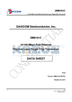 DM9161C datasheet - 10/100 Mbps Fast Ethernet Physical Layer Single Chip Transceiver