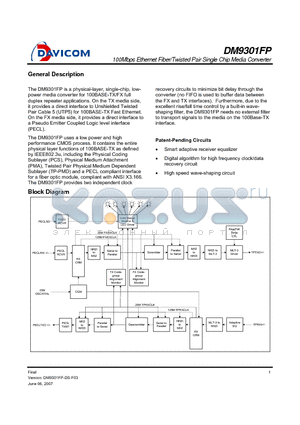 DM9301FP datasheet - 100Mbps Ethernet Fiber/Twisted Pair Single Chip Media Converter